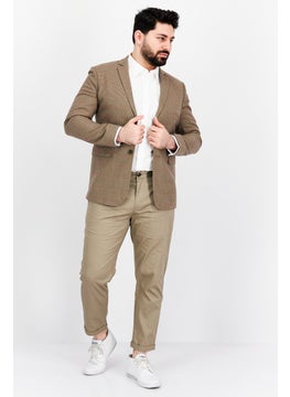 SELECTED Men Relaxed Fit Long Sleeve Plaid Casual Blazer, Tan Combo  - Image 2