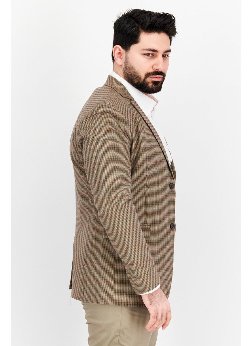 SELECTED Men Relaxed Fit Long Sleeve Plaid Casual Blazer, Tan Combo  - Image 4