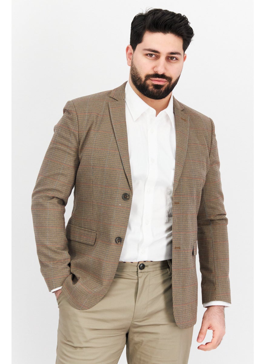 SELECTED Men Relaxed Fit Long Sleeve Plaid Casual Blazer, Tan Combo  - Image 1