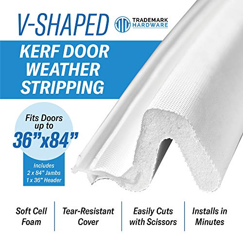 Trademark Hardware White Weather Stripping Seal - Exterior Door Strip for Frame, Set Includes One 36" Header and Two 84" Jambs Strips (White) - Image 2