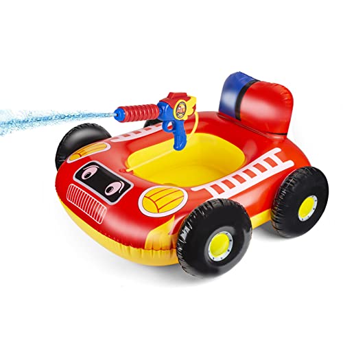 10Leccion Kids Pool Floats with Water Gun, Pool Toys for Kids Ages 4-8, Fire Truck Toddler Floats for Pool, Pool Inflatables for Boys Girls and Children - Image 1