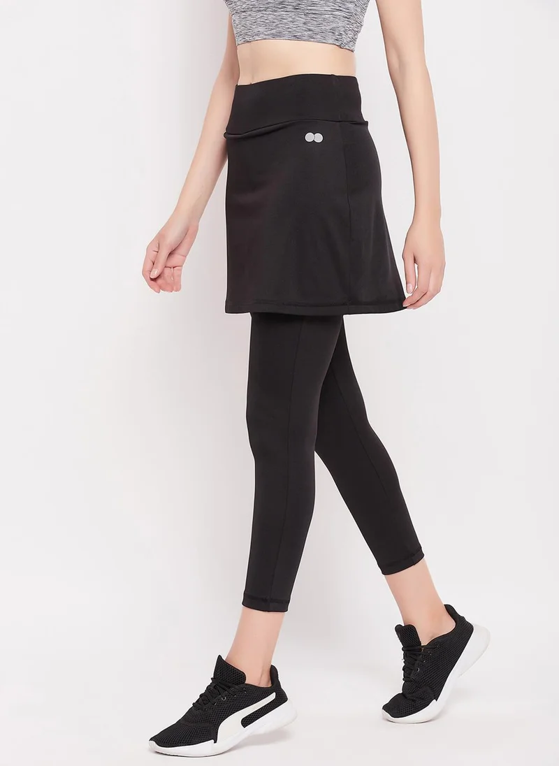 Clovia black Clovia Snug-Fit High Rise Active Skirt with Attached Tights in Black for Women | Best Price UAE