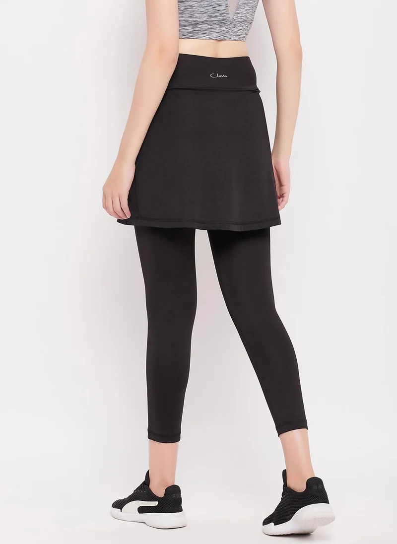 Clovia black Clovia Snug-Fit High Rise Active Skirt with Attached Tights in Black for Women | Best Price UAE