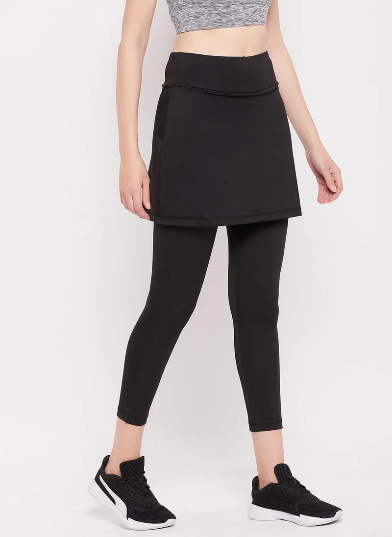 Clovia black Clovia Snug-Fit High Rise Active Skirt with Attached Tights in Black for Women | Best Price UAE