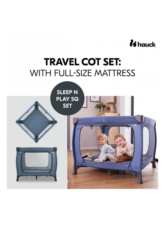 Hauck Sleep N Play SQ Children's Travel Bed & Playpen Set with Mattress 5 cm Thick, Small Foldable, Includes Carry Bag, for Babies & Children from Birth to 15 kg - Dark Blue - Image 2