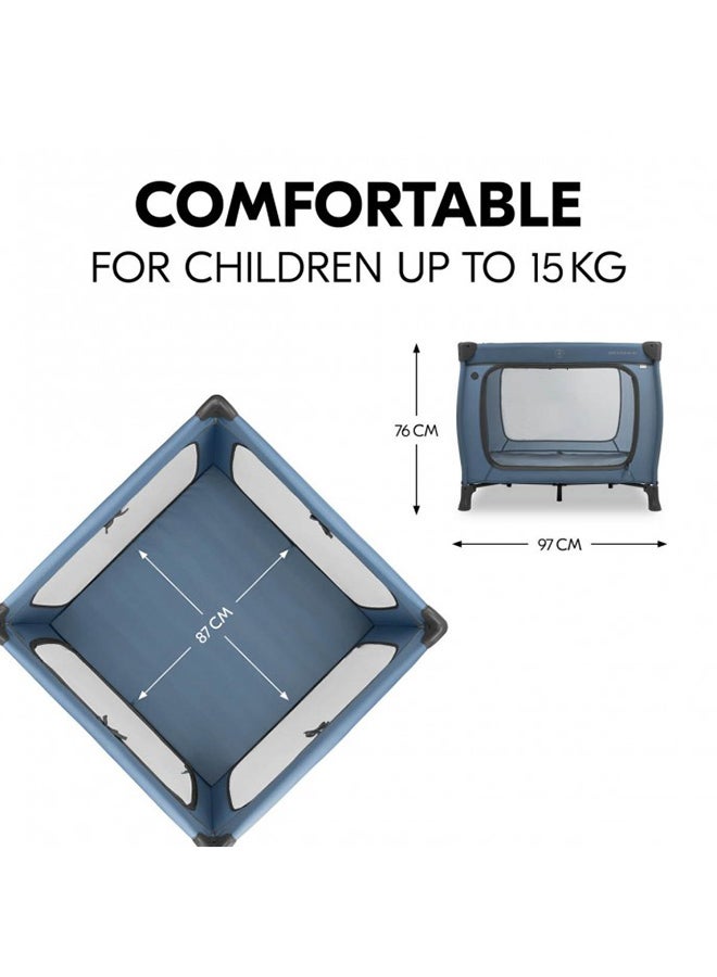 Hauck Sleep N Play SQ Children's Travel Bed & Playpen Set with Mattress 5 cm Thick, Small Foldable, Includes Carry Bag, for Babies & Children from Birth to 15 kg - Dark Blue - Image 3
