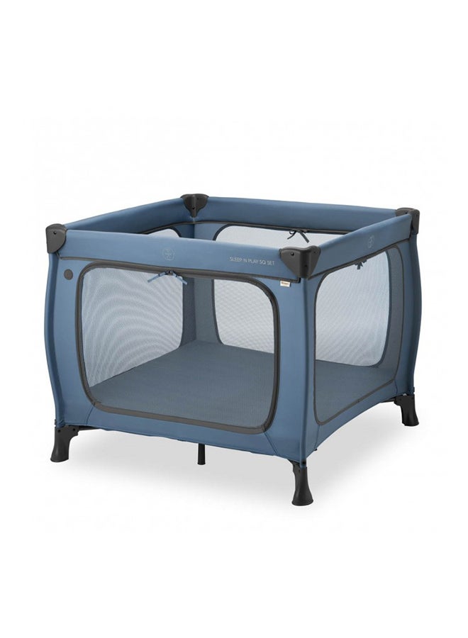 Hauck Sleep N Play SQ Children's Travel Bed & Playpen Set with Mattress 5 cm Thick, Small Foldable, Includes Carry Bag, for Babies & Children from Birth to 15 kg - Dark Blue - Image 1