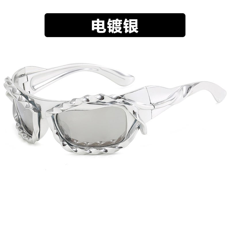 Generic Y2K Hip Hop Sunglasses 2023 Sporty Unisex Party Shades Electroplating Silver 