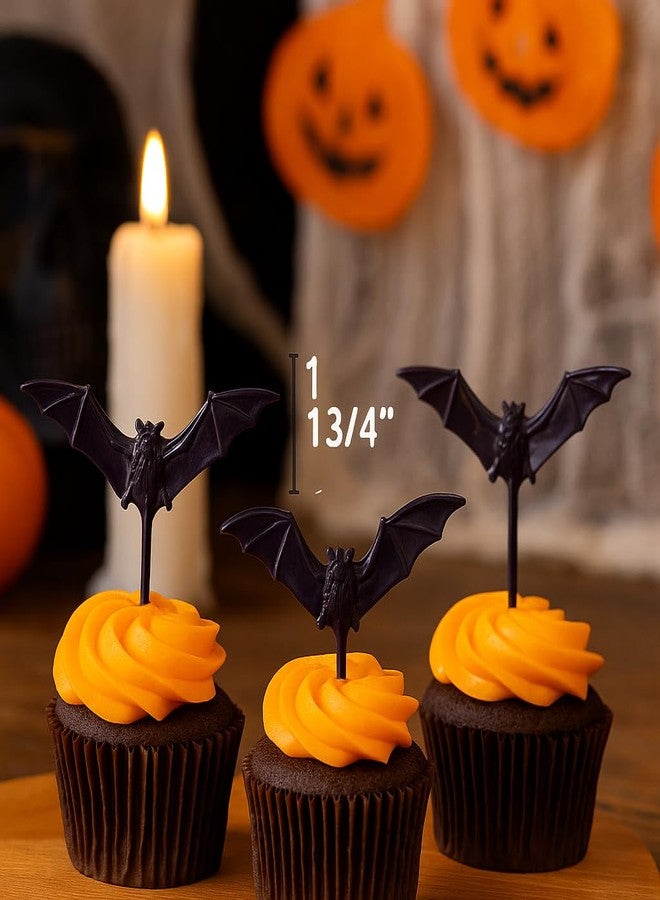 أويسس سبلاي 24 قطعة من زينة كب كيك الهالوين من أواسيس سبلاي - زينة واقعية على شكل قرع أو جمجمة أو ساحرة أو قطة - زينة مخيفة للكعك والكب كيك لهدايا حفلات الهالوين وديكورات الحلوى، 24 قطعة من الخفافيش السوداء المخيفة - Image 2