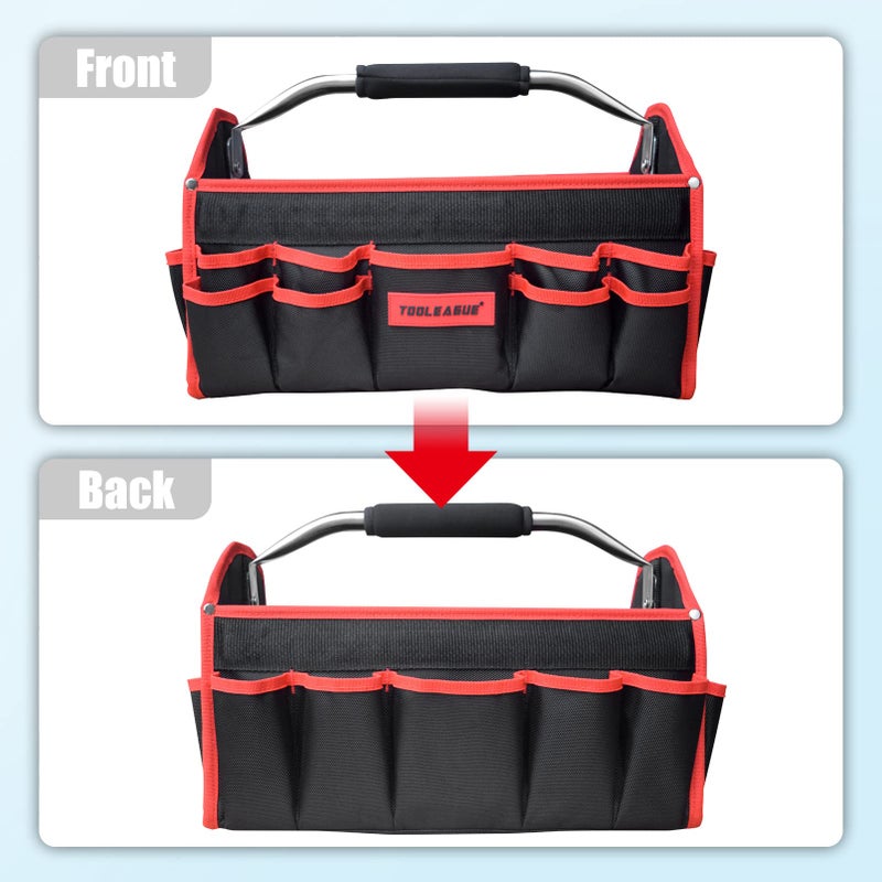 TOOLEAGUE 19 Inches Heavy Duty Tool Bag 25 Pockets, 1680D Fabric Tool Bags with Strong Molded Base, Multi-pocket Tool Organizer with Adjustable Shoulder Strap - Image 5