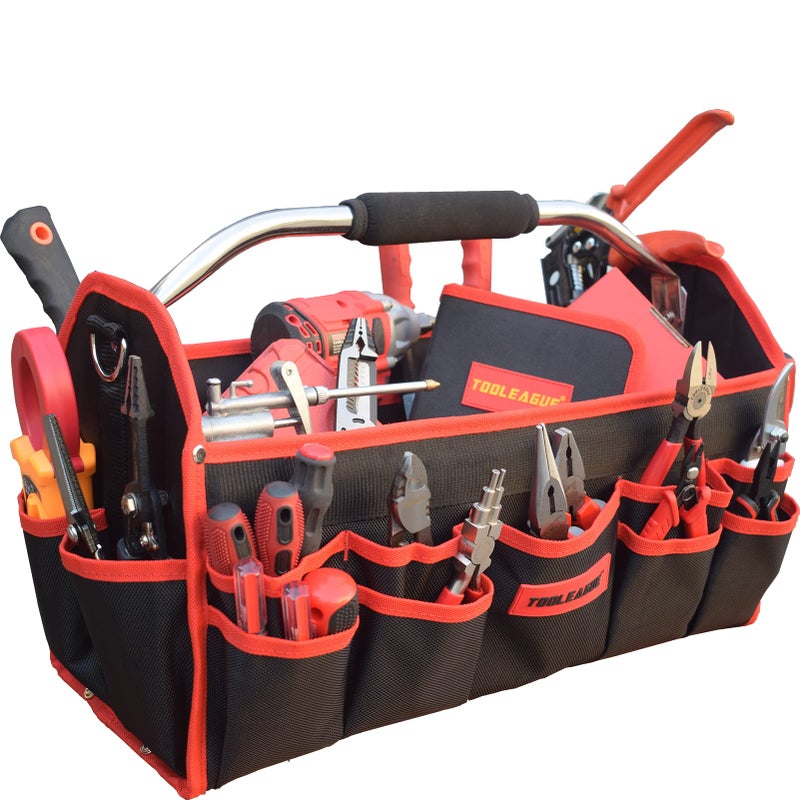 TOOLEAGUE 19 Inches Heavy Duty Tool Bag 25 Pockets, 1680D Fabric Tool Bags with Strong Molded Base, Multi-pocket Tool Organizer with Adjustable Shoulder Strap - Image 1