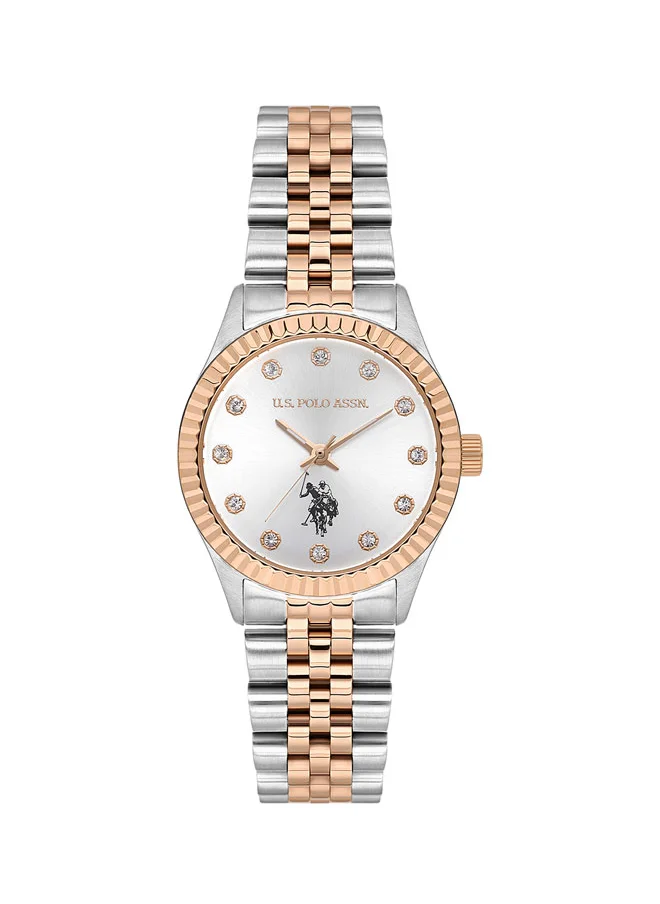 U.S. Polo Assn. U.S. Polo Assn. Stile Ladies' 30mm Watch with Silver Gradient Dial, Stone-Studded Bezel & Two-Tone Stainless Steel Band - USPA2086-05, Modern Elegance for Every Occasion