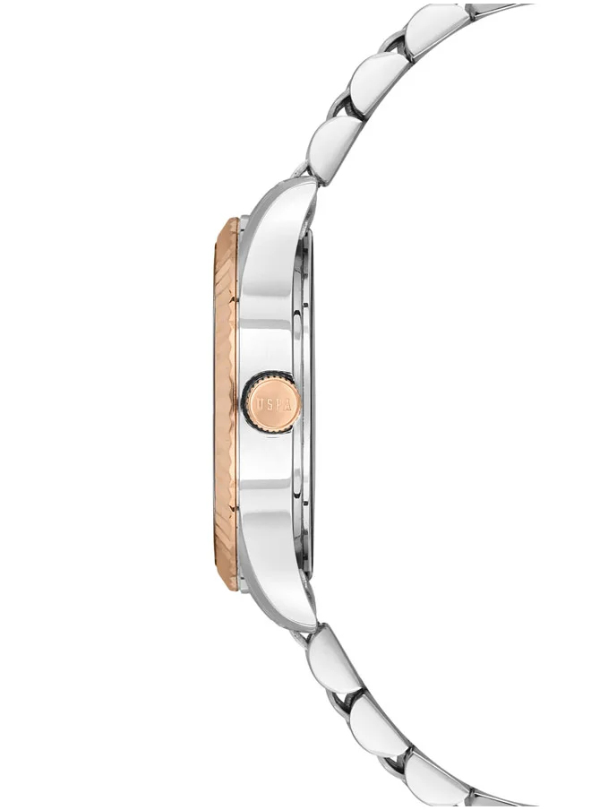 U.S. Polo Assn. U.S. Polo Assn. Stile Ladies' 30mm Watch with Silver Gradient Dial, Stone-Studded Bezel & Two-Tone Stainless Steel Band - USPA2086-05, Modern Elegance for Every Occasion