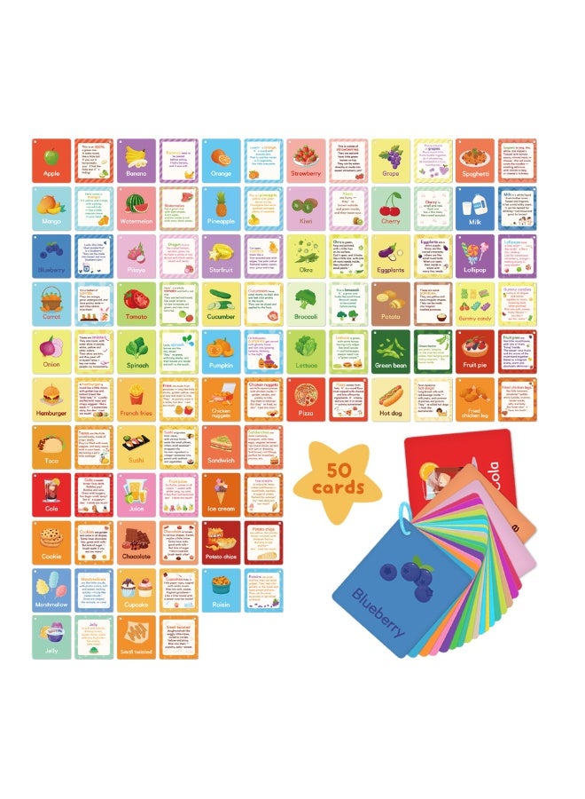 50Pcs Food Cognition Cards for Children's Early Education Flash Cards - Image 1