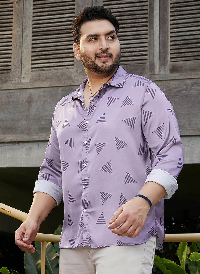 Instafab Plus  Instafab Plus Men's Amethyst Purple Triangle Block Shirt For Casual Wear | Spread Collar | Long Regular Sleeves | Button Closure | Plus Size Shirt Crafted With Comfort Fit For Everyday Wear for Men | Best Price UAE