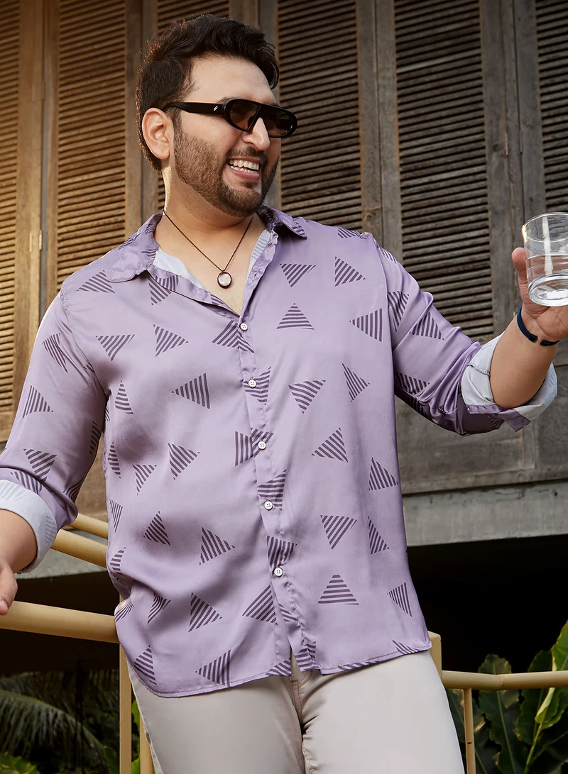 Instafab Plus Instafab Plus Men's Amethyst Purple Triangle Block Shirt For Casual Wear | Spread Collar | Long Regular Sleeves | Button Closure | Plus Size Shirt Crafted With Comfort Fit For Everyday Wear