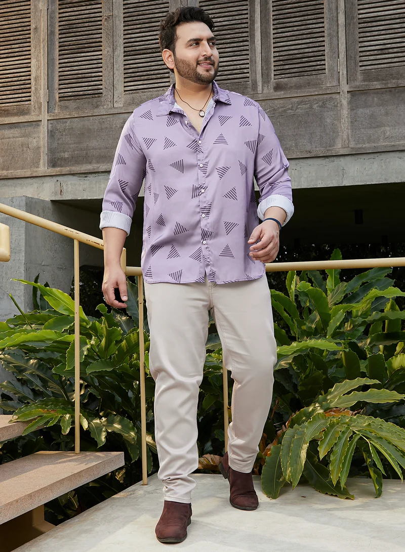 Instafab Plus  Instafab Plus Men's Amethyst Purple Triangle Block Shirt For Casual Wear | Spread Collar | Long Regular Sleeves | Button Closure | Plus Size Shirt Crafted With Comfort Fit For Everyday Wear for Men | Best Price UAE