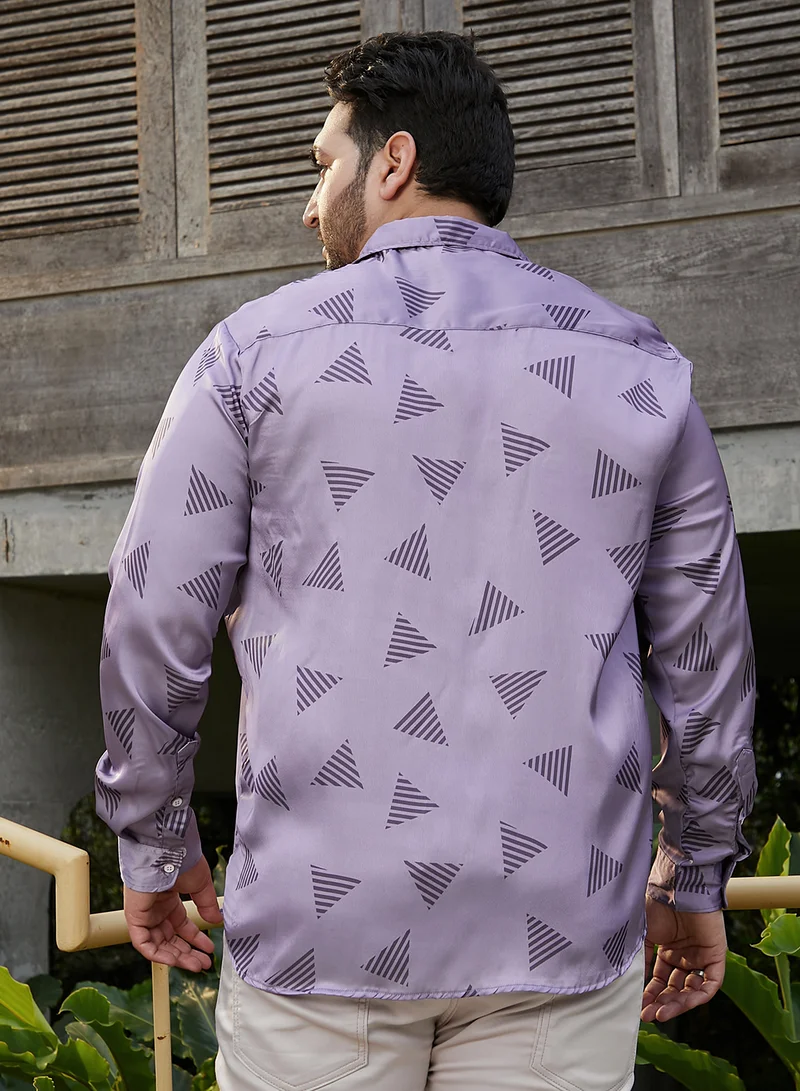 Instafab Plus  Instafab Plus Men's Amethyst Purple Triangle Block Shirt For Casual Wear | Spread Collar | Long Regular Sleeves | Button Closure | Plus Size Shirt Crafted With Comfort Fit For Everyday Wear for Men | Best Price UAE