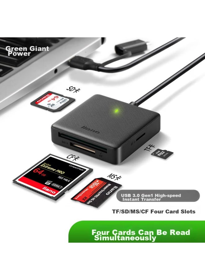 llano Card Reader, Multi-in Sd Card Reader, Supports Sd/tf/cf/ms Cards, Compatible With Cameras And Phones, Usb 3.0 Multi-functional Type-c Card Reader With Multiple Card Slots - Image 1