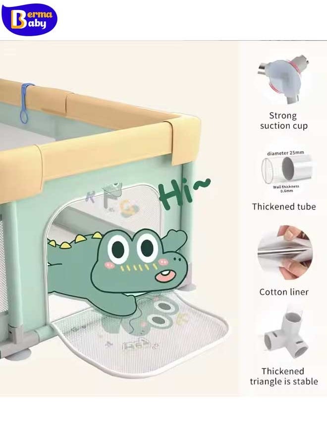 Berma Baby Baby Playpen with Mat-Baby and Toddler Fence 150 x 180cm Baby Fence Play Area Portable Children's Activity Centre Non-Slip Suction Cups and Soft Breathable (Frogs)  - Image 3