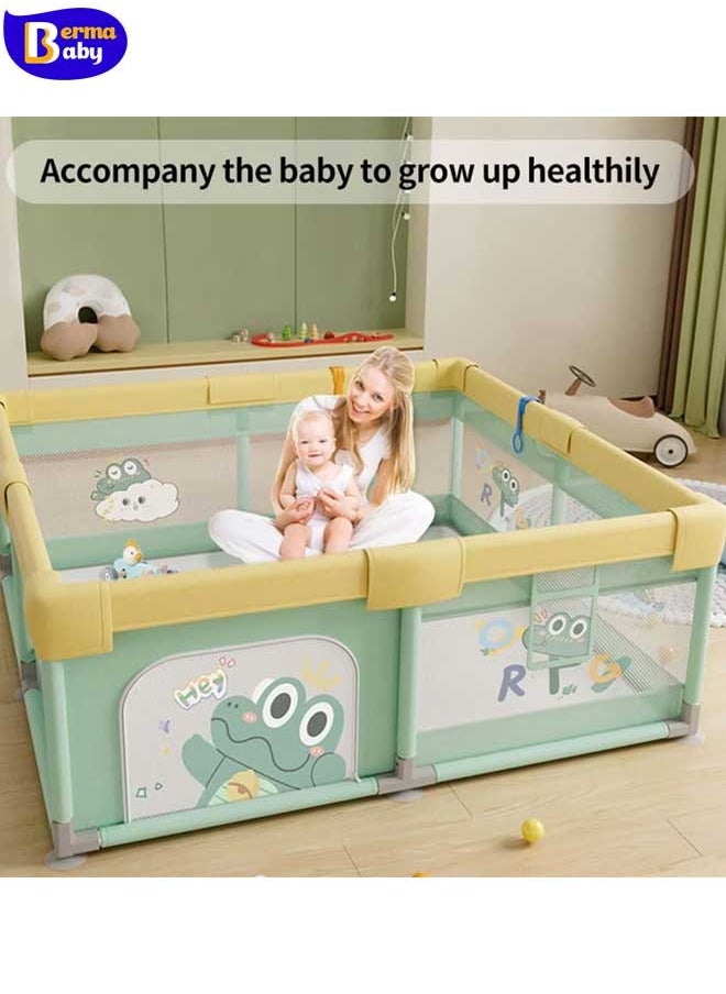 Berma Baby Baby Playpen with Mat-Baby and Toddler Fence 150 x 180cm Baby Fence Play Area Portable Children's Activity Centre Non-Slip Suction Cups and Soft Breathable (Frogs)  - Image 4