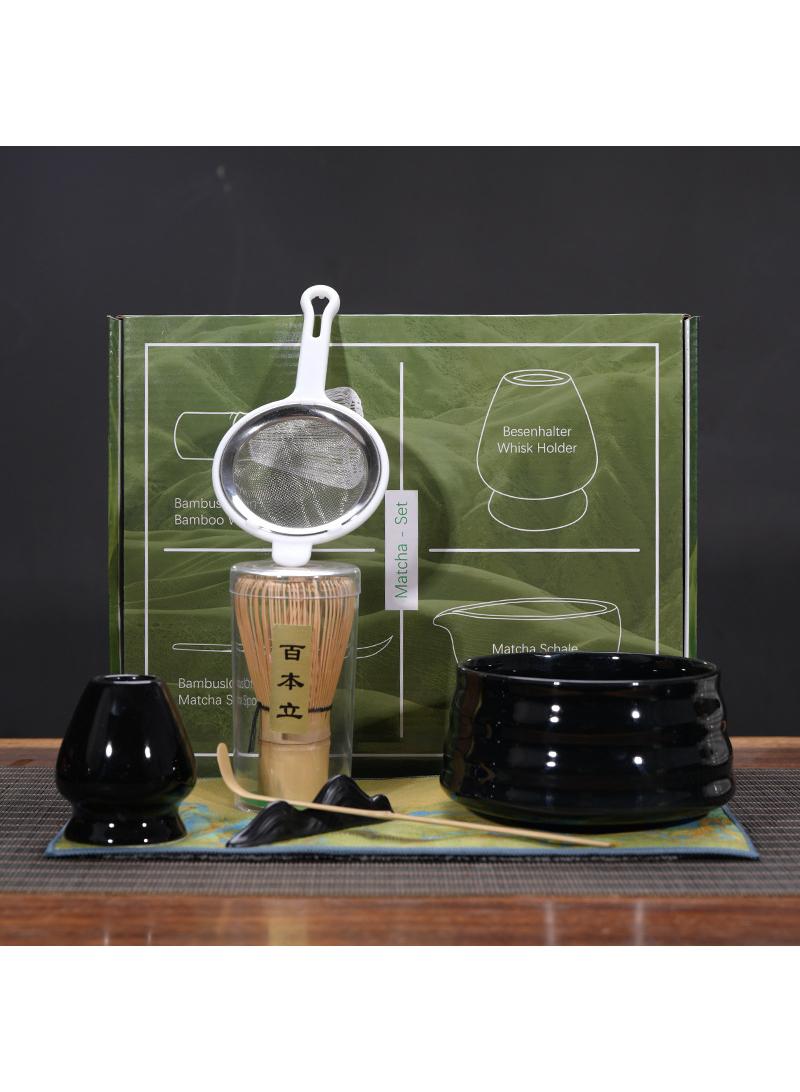 Bluejw طقم شاي ماتشا أدوات ماتشا اليابانية، ملحقات حفل ماتشا اليدوية 7 قطع، حامل خفاقة ماتشا، مجموعة صنع الشاي، وعاء ماتشا، مغرفة شاي، خفاقة من الخيزران، مجموعة خفاقة ماتشا للهدايا المنزلية - Image 1