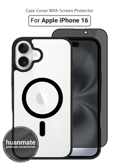 2 in 1 Apple iPhone 16 Magsafe Protection Pack - Ultra Clear Shockproof Case & Anti-Peeping Privacy Glass Screen Protector, All-Round Defense with High Transparency & Easy Installation