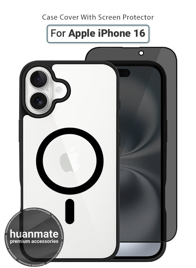 huanmate - 2 in 1 Apple iPhone 16 Magsafe Protection Pack - Ultra Clear Shockproof Case & Anti-Peeping Privacy Glass Screen Protector, All-Round Defense with High Transparency & Easy Installation - Image 1