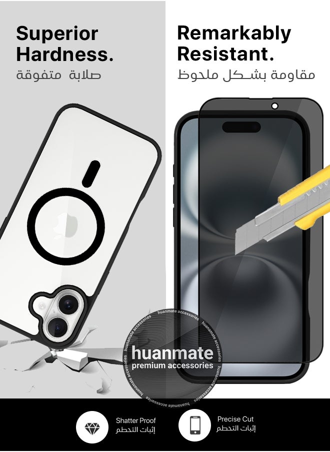 huanmate - 2 in 1 Apple iPhone 16 Magsafe Protection Pack - Ultra Clear Shockproof Case & Anti-Peeping Privacy Glass Screen Protector, All-Round Defense with High Transparency & Easy Installation - Image 1