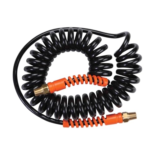GROZ Polyurethane Coil Hose with Solid brass swivel fittings| Ideal for use on assembly lines with air tools, body shops etc. |Working Pressure: 10 Bar | Overall Length: 15’| PUH/5BO/15/1-4/BSP - Image 1