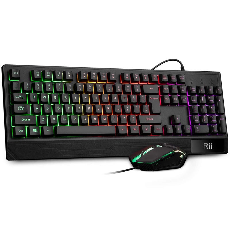 Rii Gaming Keyboard and Mouse Combo,USB Wired,104 Keys RGB LED Backlit Keyboard with Wrist Rest for PC/Laptop (Black) - Image 1