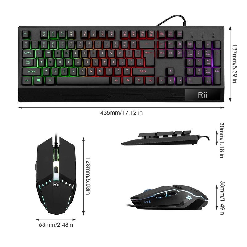 Rii Gaming Keyboard and Mouse Combo,USB Wired,104 Keys RGB LED Backlit Keyboard with Wrist Rest for PC/Laptop (Black) - Image 2