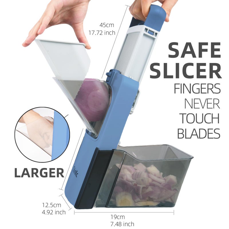 ChinKc Upgrade Safe Mandoline Slicer for Kitchen,Adjustable Vegetable Food Chopper Onion Potato Fries Cutter, Veggie Salad Julienne + Dicer, with Draining basket, Kitchen Chopping Artifact, Gift - Image 2