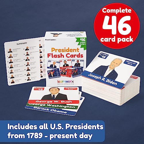 learnworx US Presidents for Kids Flash Cards 46 President Cards Learn Presidents of The USA Includes US Presidents Party Vice President Facts Gift Ages 5678910 - Image 5
