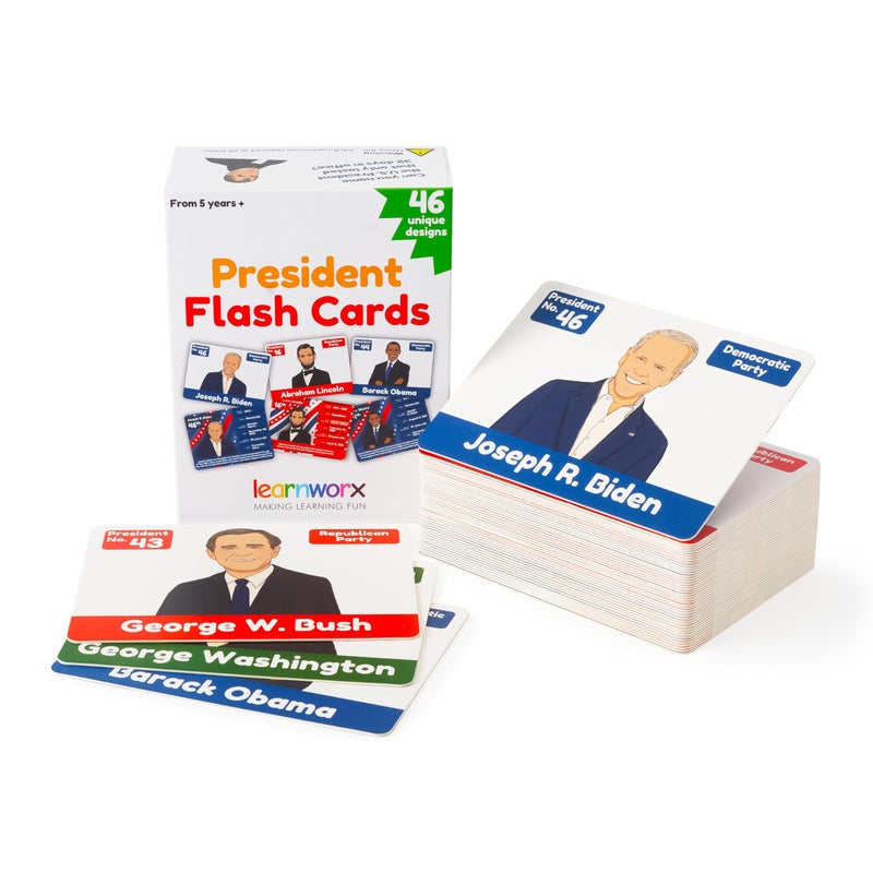 learnworx US Presidents for Kids Flash Cards 46 President Cards Learn Presidents of The USA Includes US Presidents Party Vice President Facts Gift Ages 5678910 - Image 3