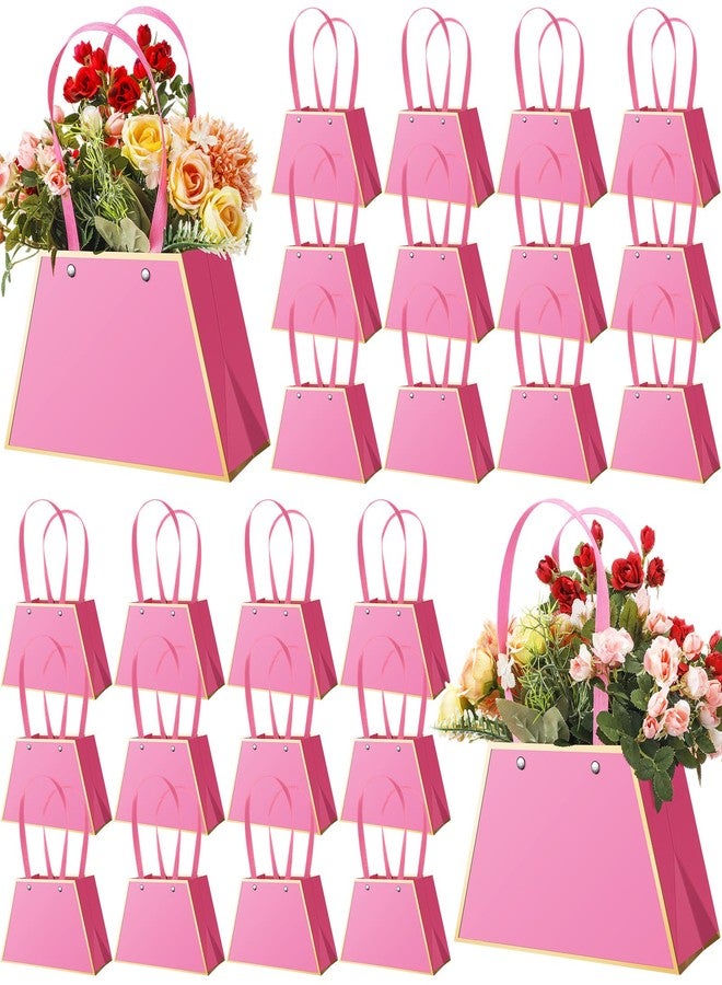Noveread 24 Pcs Floral Bar Floral Gift Bags Bulk Portable Flower Purse Bouquet Box Wrapping Paper Bag with Handle Florist Wrap Centerpiece Box for Women Anniversary Wedding Birthday(Hot Pink - Image 1