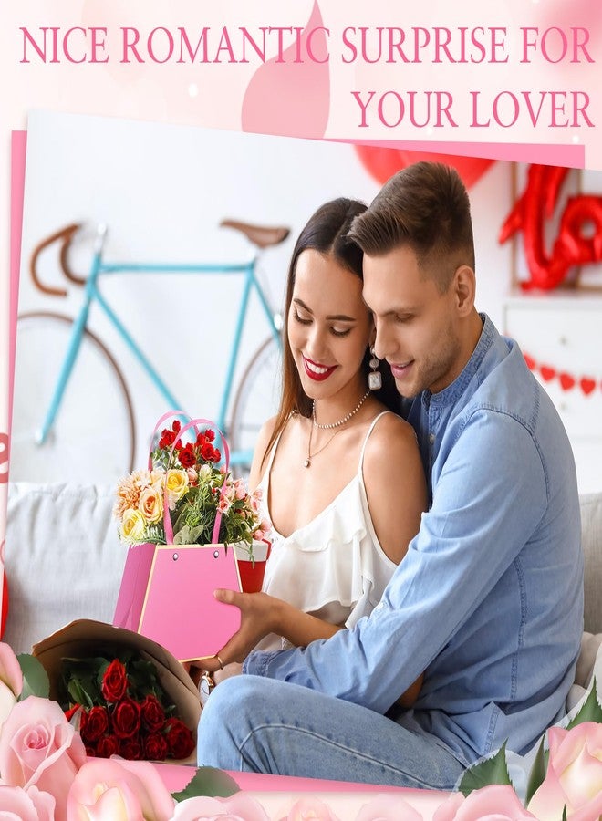 Noveread 24 Pcs Floral Bar Floral Gift Bags Bulk Portable Flower Purse Bouquet Box Wrapping Paper Bag with Handle Florist Wrap Centerpiece Box for Women Anniversary Wedding Birthday(Hot Pink - Image 4