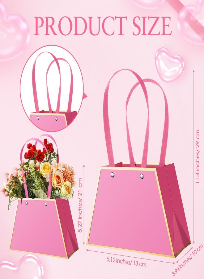 Noveread 24 Pcs Floral Bar Floral Gift Bags Bulk Portable Flower Purse Bouquet Box Wrapping Paper Bag with Handle Florist Wrap Centerpiece Box for Women Anniversary Wedding Birthday(Hot Pink - Image 2