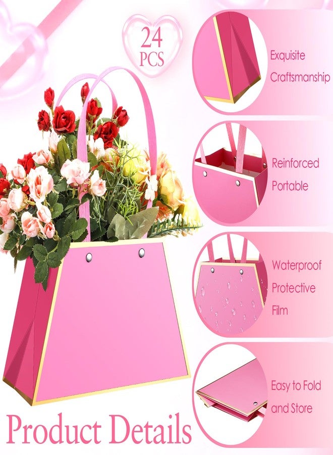 Noveread 24 Pcs Floral Bar Floral Gift Bags Bulk Portable Flower Purse Bouquet Box Wrapping Paper Bag with Handle Florist Wrap Centerpiece Box for Women Anniversary Wedding Birthday(Hot Pink - Image 3