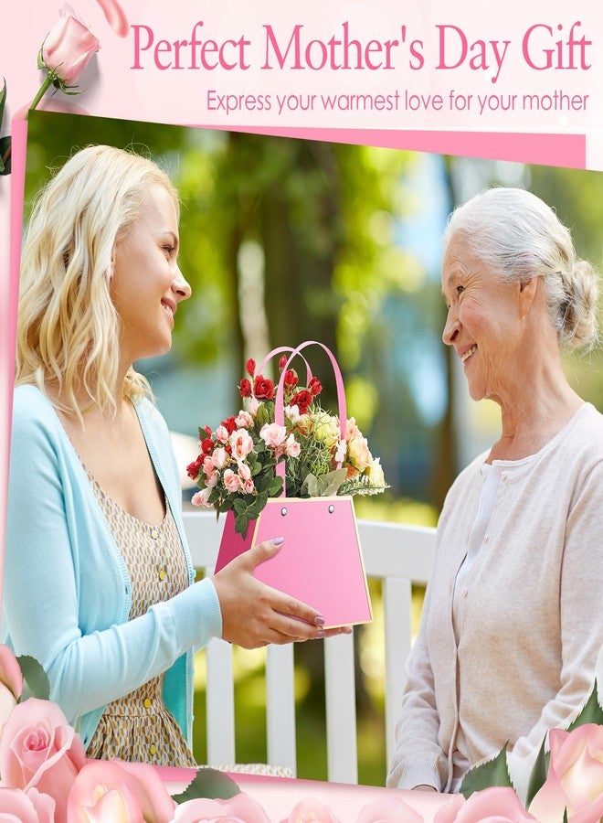 Noveread 24 Pcs Floral Bar Floral Gift Bags Bulk Portable Flower Purse Bouquet Box Wrapping Paper Bag with Handle Florist Wrap Centerpiece Box for Women Anniversary Wedding Birthday(Hot Pink - Image 5