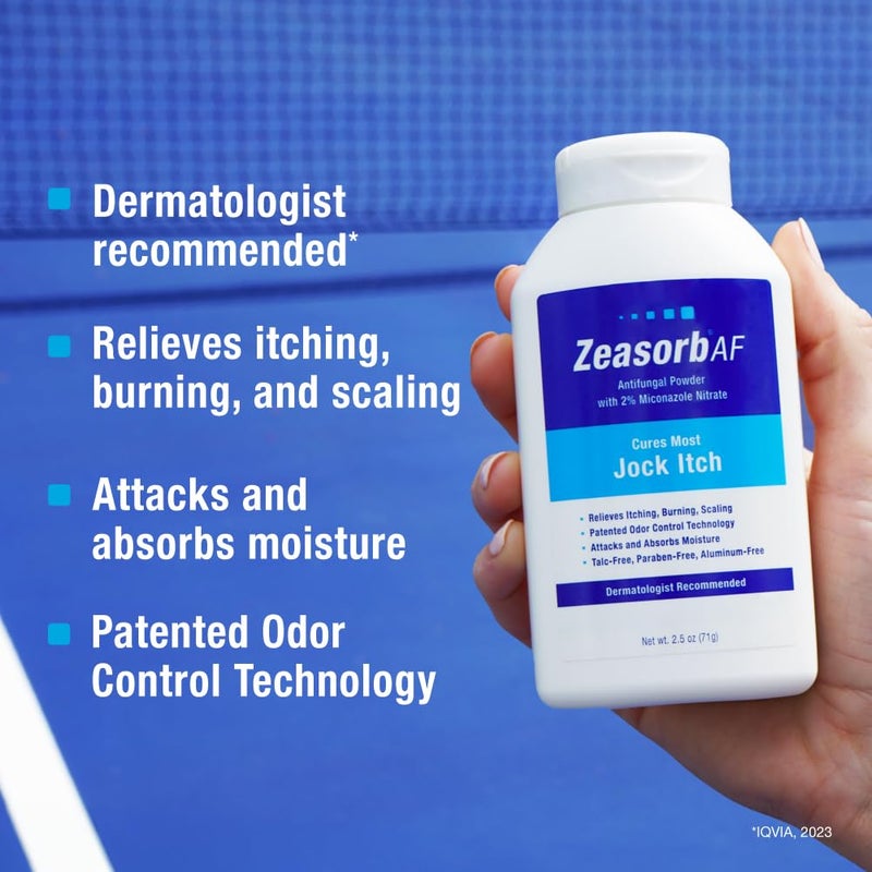 Zeasorb Super Absorbent Antifungal Treatment Powder for Jock Itch, Dermatologist Recommended, Attacks & Absorbs Moisture, Patented Odor Control Technology, with Bentonite Clay and Aloe, 2.5 oz bottle - Image 2