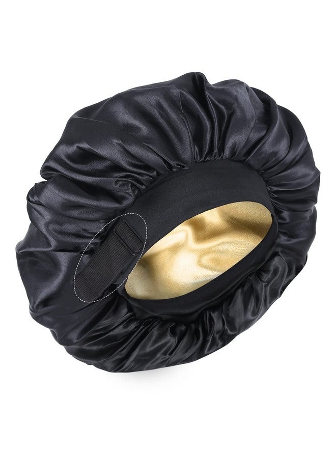 XRACEPHOL Silk Bonnet For Sleeping Double Layer Satin Bonnet Adjustable Bonnets For Black Women Sleep Cap Reversible Hair Bonnet For Curly Hair (Black) - Image 1