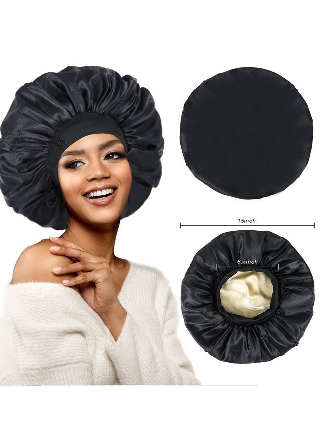 XRACEPHOL Silk Bonnet For Sleeping Double Layer Satin Bonnet Adjustable Bonnets For Black Women Sleep Cap Reversible Hair Bonnet For Curly Hair (Black) - Image 4