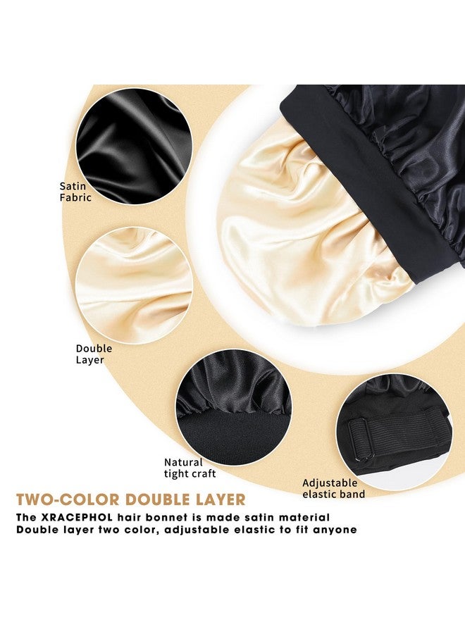 XRACEPHOL Silk Bonnet For Sleeping Double Layer Satin Bonnet Adjustable Bonnets For Black Women Sleep Cap Reversible Hair Bonnet For Curly Hair (Black) - Image 3