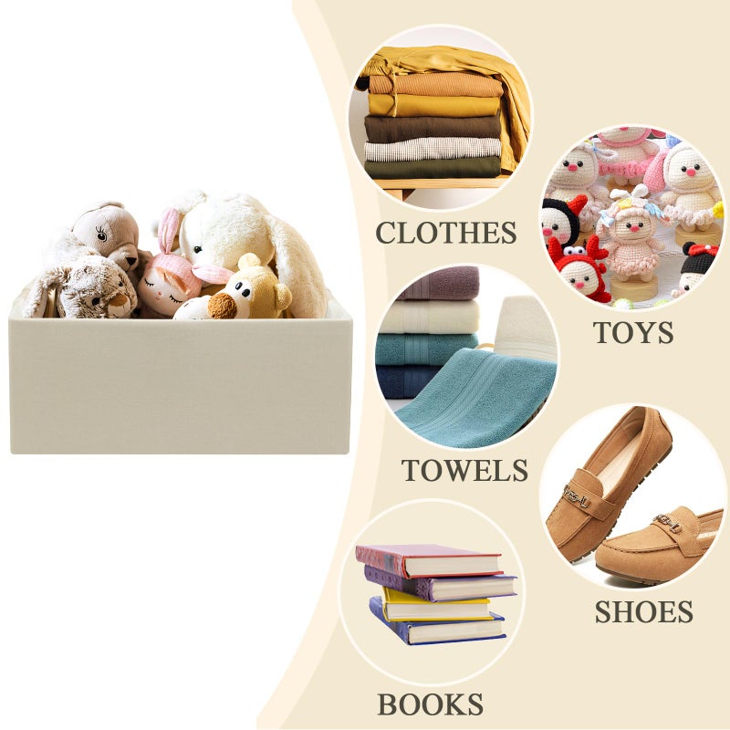 Jukercici Foldable Fabric Storage Cubes, 2 Packs Cloth Storage Baskets with Wooden Handles, Collapsible Shelf Closet Organizer Bins, Rectangular Storage Boxes for Decor (Beige) - Image 4