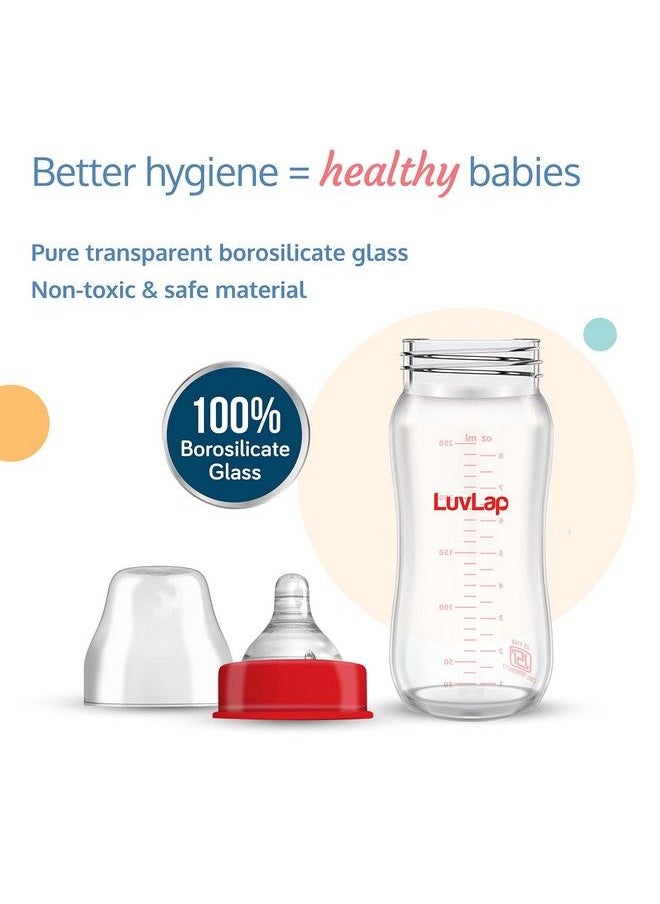 Luvlap - Natura Flo Wide Neck Glass Feeding Bottle New Born Infants Toddler Upto 3 Years Bpa Free Ergonomic Shape Is Easy To Hold With Anti Colic Nipple Pack Of 2 250Ml - Image 1