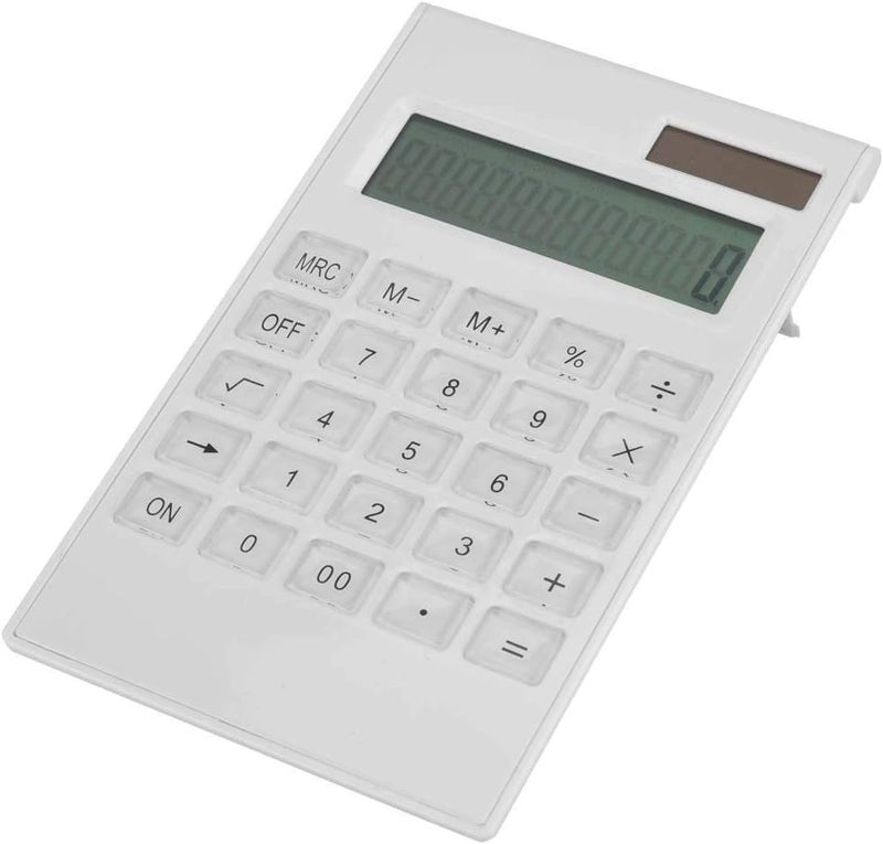 Slim Calculator, 12-Digit Electronic Calculator Lightweight Design Solar and Battery Powered White for Office and Student Use - Image 3