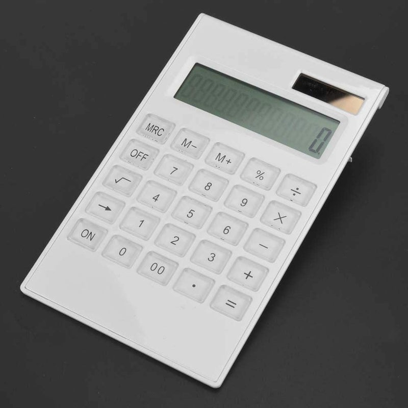 Slim Calculator, 12-Digit Electronic Calculator Lightweight Design Solar and Battery Powered White for Office and Student Use - Image 4