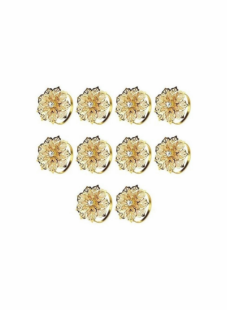 واي آند دي Hollow Out Metal Flower Napkin Ring Holder Set of 10(Flower-gold) - Image 1