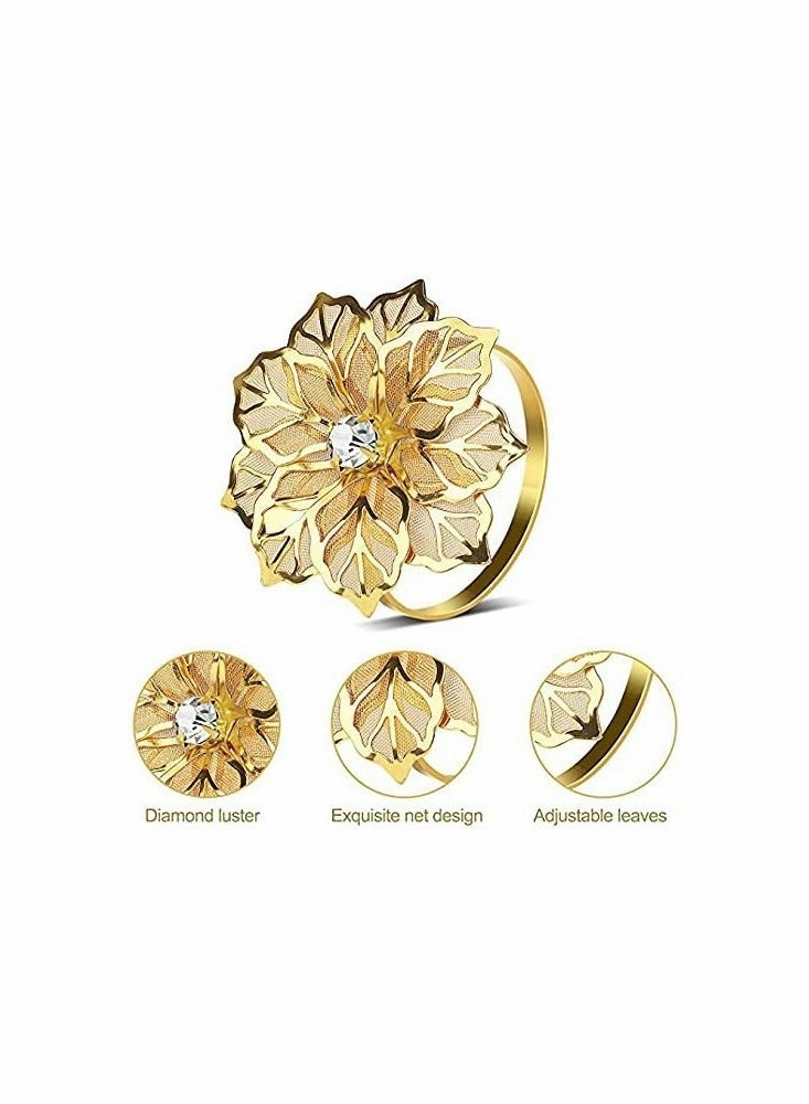 واي آند دي Hollow Out Metal Flower Napkin Ring Holder Set of 10(Flower-gold) - Image 4